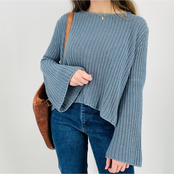 roxy sky blue boho beachy open back knit sweater flowy sleeve size s - Picture 6 of 8